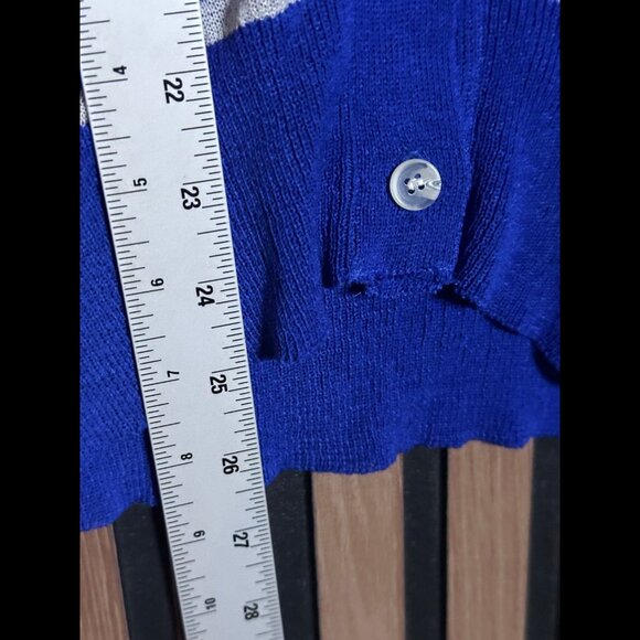 POL Sweater Small Womens Blue Striped Sheer Knit Ruched Pockets Button Cardigan - Picture 4 of 7